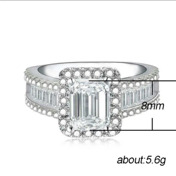 Sterling Silver Baguette Ring Square Cut Zircon - Picture 11 of 11